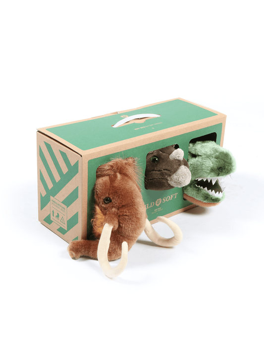 Caixa Pré - Histórica, 3 Cabeças De Peluche (Dino, T - Rex, Mamute) - This Little Room