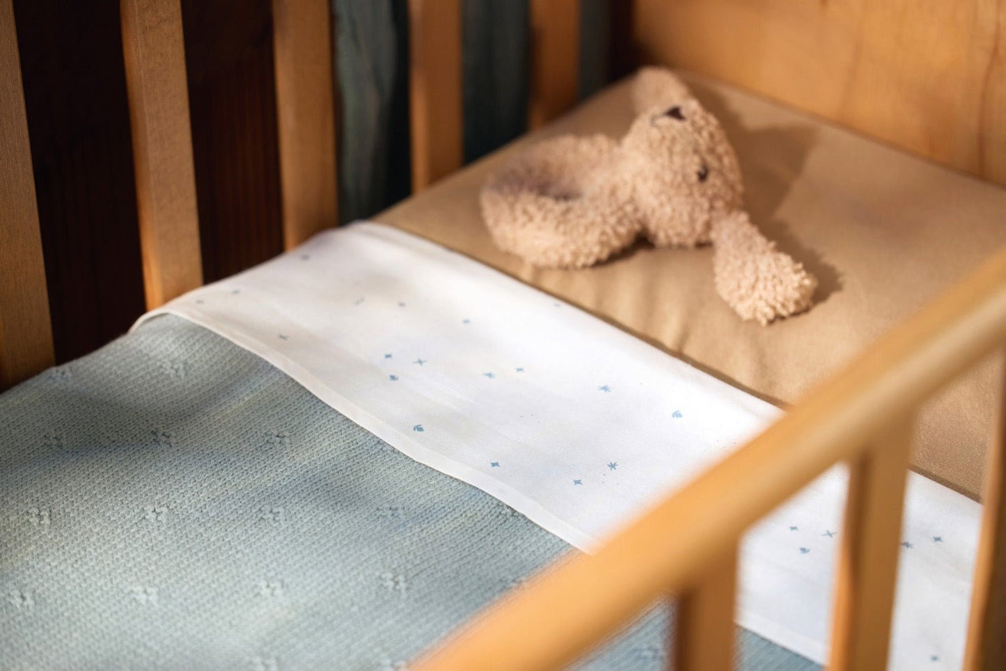 Lençol Berço 75x100 Slub Estrelas Verde Mar - This Little Room