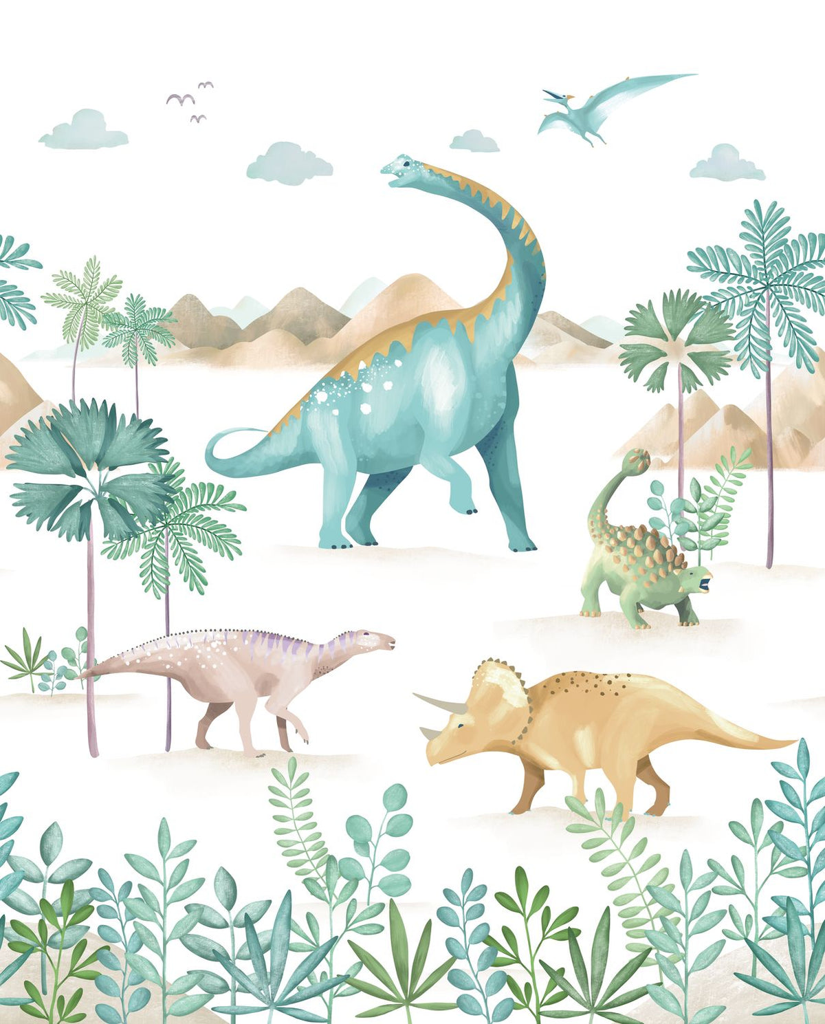 O Mundo dos Dinossauros, mural de parede L250 x H310 cm