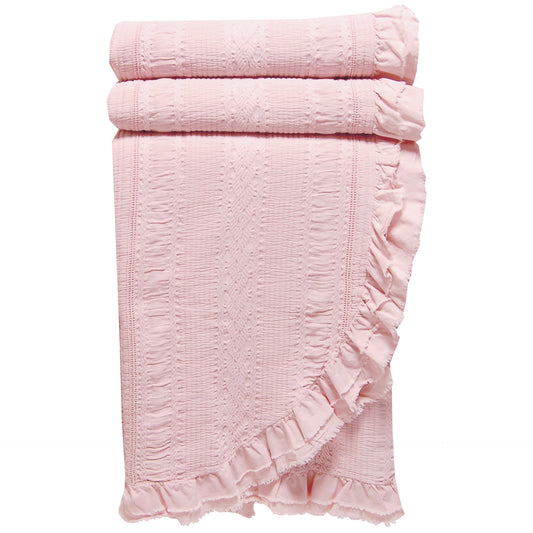 Colcha Mary II com Folhos Duplos · Rosa Pastel