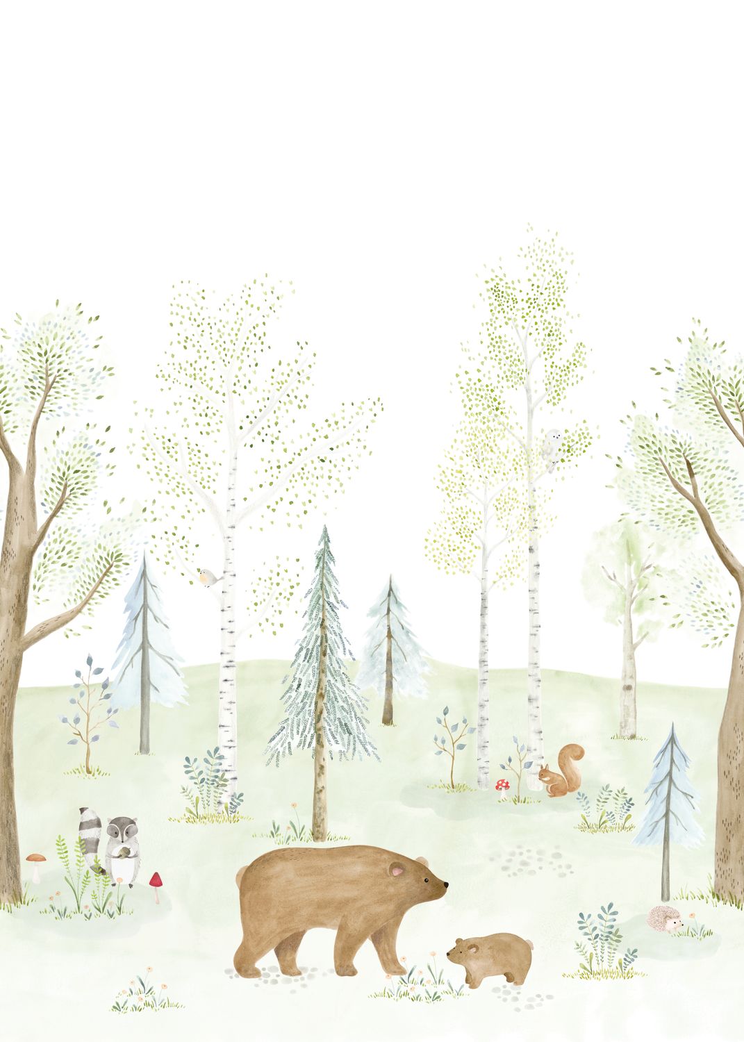 A Floresta Encantada com Urso, mural de parede L200 x H280 cm