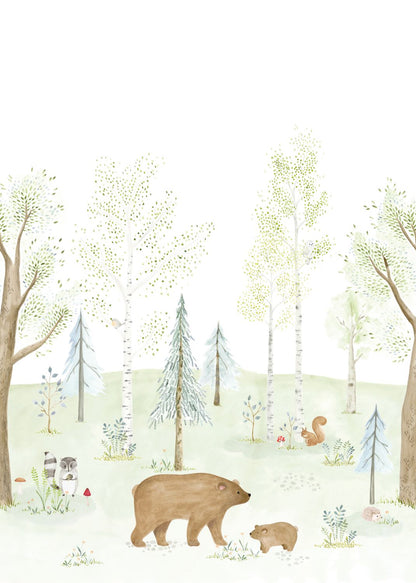 A Floresta Encantada com Urso, mural de parede L200 x H280 cm
