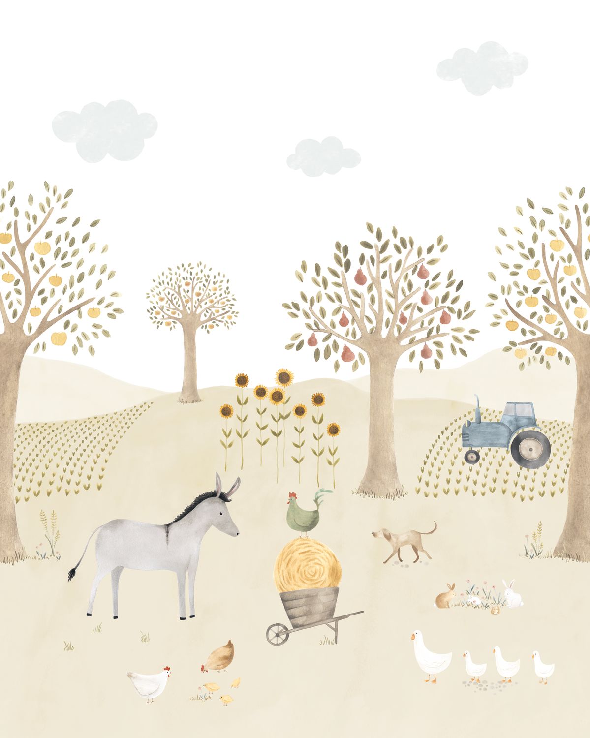 As Aventuras na Quinta com Burro, mural de parede L200 x H250 cm