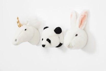 Caixa Adorável: Conjunto De 3 Cabeças De Peluche (Unicórnio, Panda, Coelho) - This Little Room